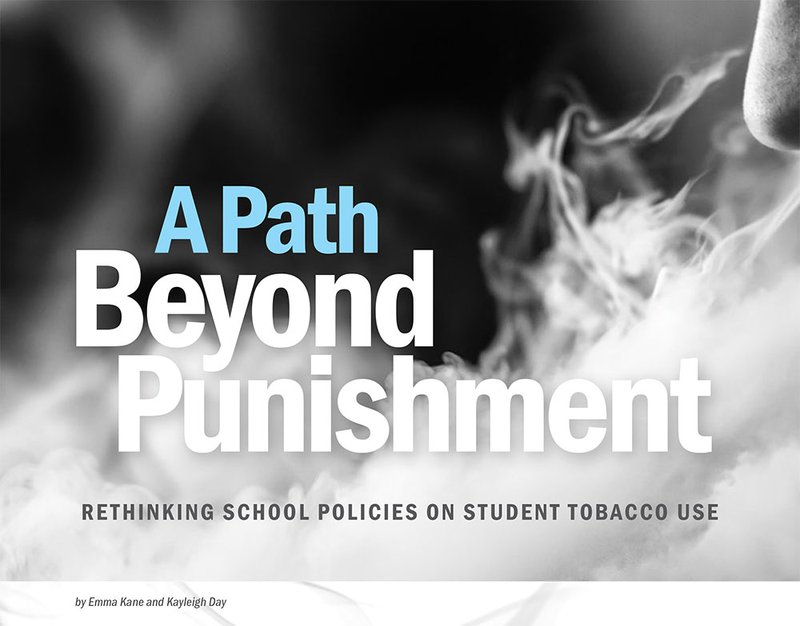 A Path Beyond Punishment article headline set over a black and white image of vape smoke and a person&#x27;s nose