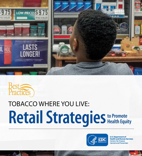 Cover of CDC guide featuring the back of a child who is facing a tobacco display in a convenience store